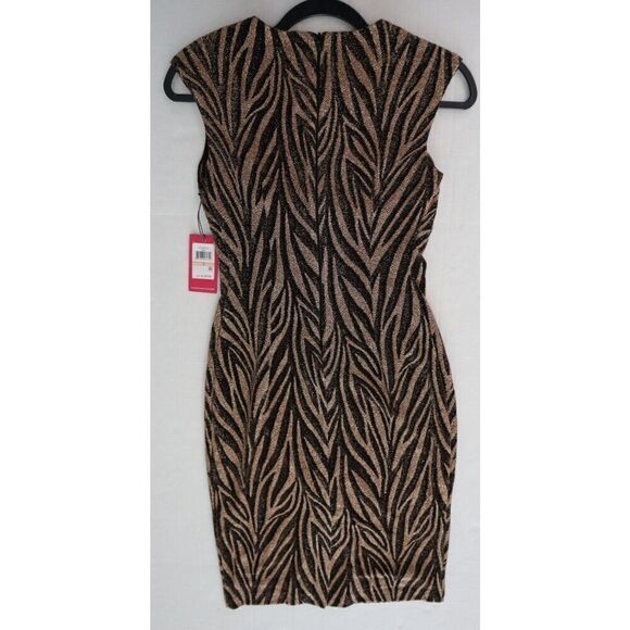 Vince Camuto Women's Sz 2 Black/Gold Metallic Tiger Print Sheath Dress - Picture 2 of 8
